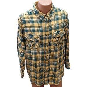 KingSize Mens Yellow & Green Plaid Flannel Shirt Size 2XL Big 100% Cotton